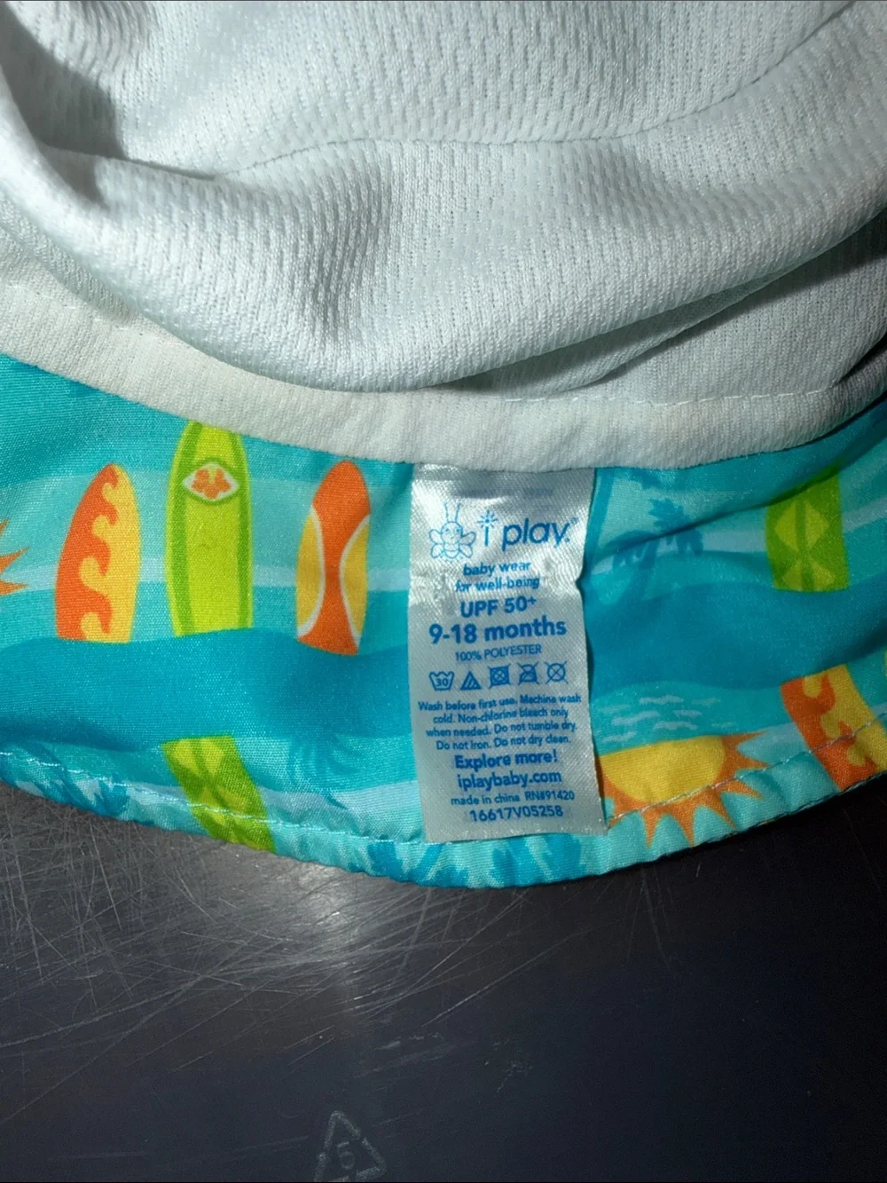 Bucket Hat i play Baby Turquoise Orange Surf Sun beach pool sun protection